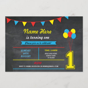 Invitation Couleur primaire Filles d'anniversaire Garçons 1er