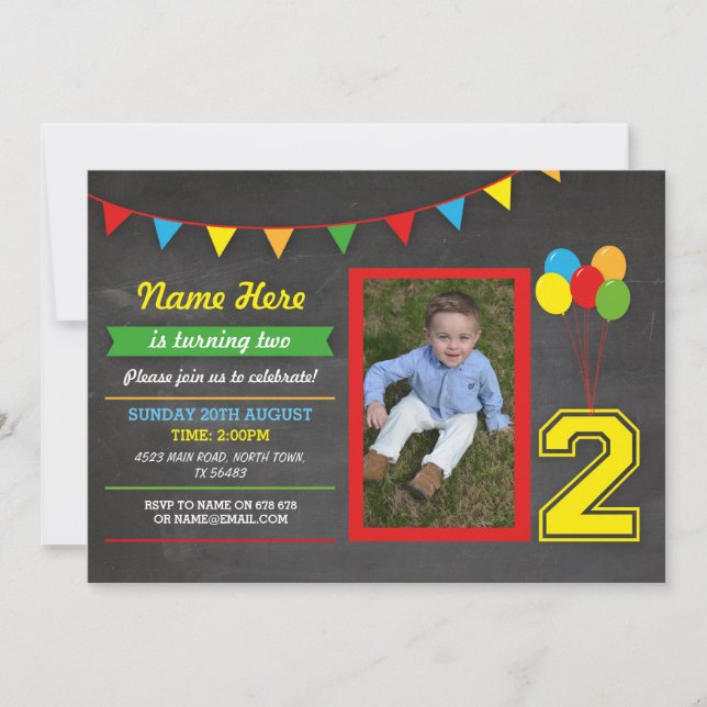 Invitation Couleur primaire Filles d'anniversaire Garçons 2e  (Devant)