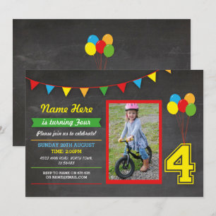 Invitation Couleur primaire Filles d'anniversaire Garçons Qua