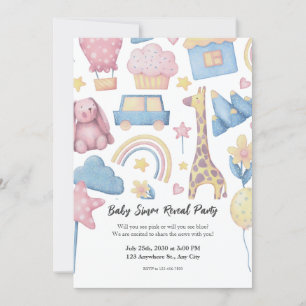 Invitation Couleur rose et bleu mou Aquarelle Genre révéler