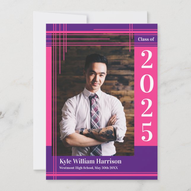 Invitation Couleur rose violet de l'école Graduation Photo Pl (Devant)