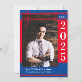 Invitation Couleur Rouge bleu de l'école Graduation Photo Pla