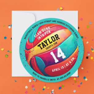 Invitation Couleur tendance Sport Slam Dunk Aqua Bleu Basketb