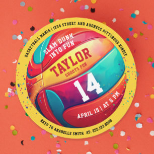 Invitation Couleur tendance Sport Slam Dunk Basket-ball jaune