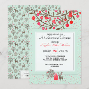 Invitation Couleur verte ou personnalisée #Reindeer & Berries