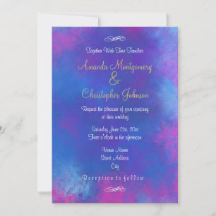Invitation Couleurs Abstraites Rêveuses Bleu Rose Violet Mari
