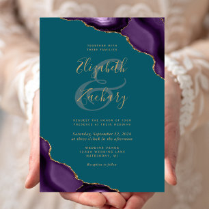 Invitation Couleurs d'agate d'or violet Mariage Turquoise