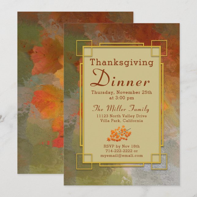 Invitation Couleurs de automne peintes Thanksgiving Invitatio (Devant / Derrière)