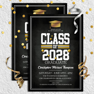 Invitation Couleurs de l'école Black and Gold Graduation Part