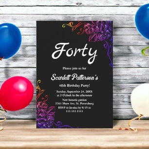 Invitation Couleurs de néon brillant Rose Floral 40e annivers