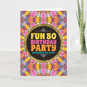 Invitation Couleurs de plaisir 50e anniversaire Groovy Bohémi