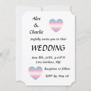 Invitation Couleurs du drapeau trans Mariage de coeur fier
