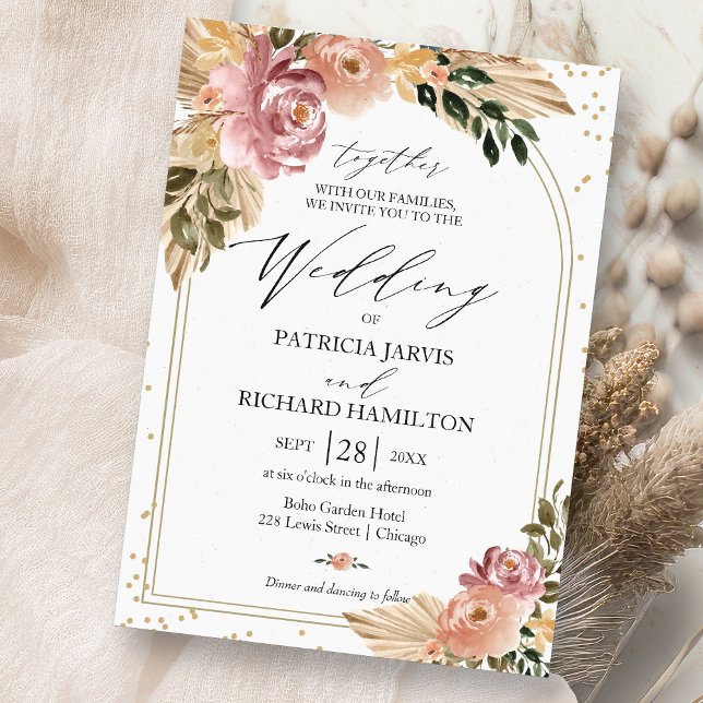 Invitation Couleurs neutres chic Boho Floral Mariage (Créateur téléchargé)