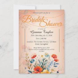 Invitation Couleurs orange et pastel avec desi fleurs peintes