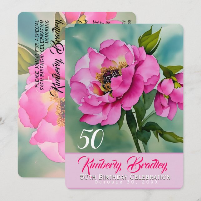 Invitation Couleurs originales Peony F 50e Anniversaire fête  (Devant / Derrière)