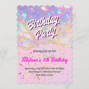 Invitation couleurs pastel encre marbre fille Fête d'annivers