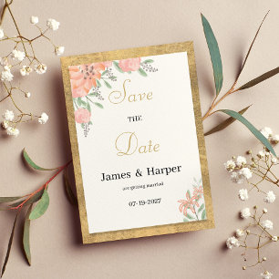 Invitation Couleurs pastel or aquarelle florale Enregistrer l