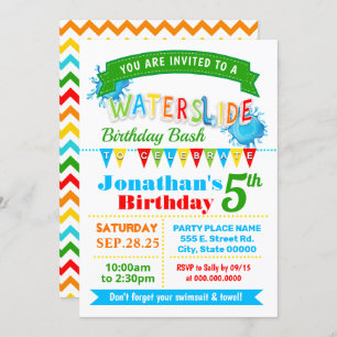 Invitation Couleurs primaires de la fête d'été des glissières