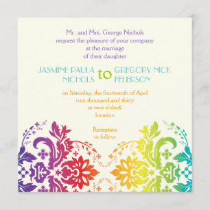 Invitation couleurs Rainbow mariage damassé