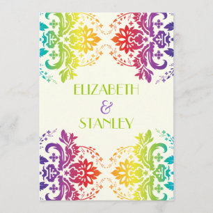 Invitation couleurs Rainbow mariage damassé