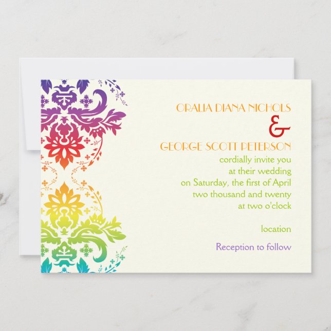Invitation couleurs Rainbow mariage damassé (Devant)