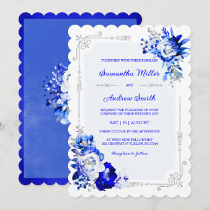 Invitation Couleurs Royal Blue Silver et White Mariage