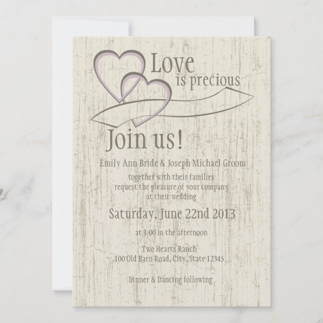 Invitation Country Barn Wood Coeurs Mariages (Devant)