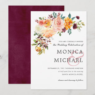 Invitation Country Bloom Bourgogne Floral corner Mariage chic