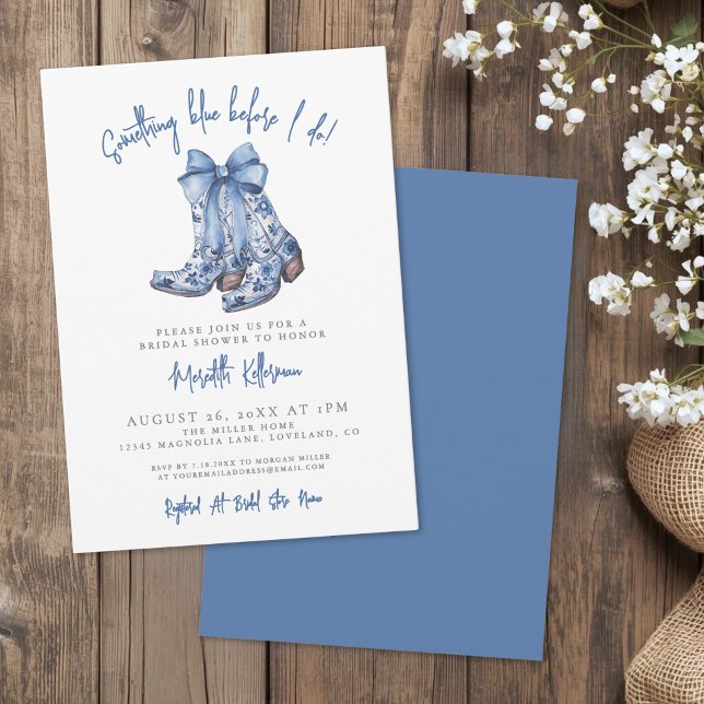 Invitation Country Blue Bow Cowboy Bridal Shower (Country Blue Bow Cowboy Bridal Shower Invitation)