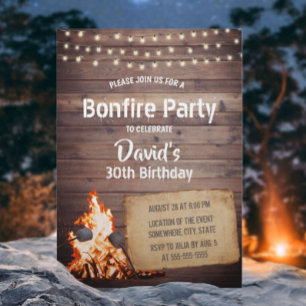 Invitation Country Bonfire Party Rustic String Light Annivers