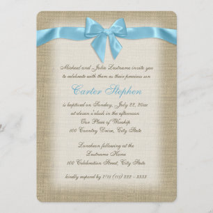 Invitation Country Burlap Bébé Bleu Christening