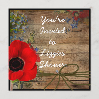 Invitation Country CHIC Fête de l'mariée Poppy FLOWER Invitat