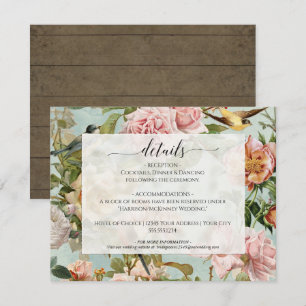 Invitation Country Chic Floral Dusty Rose Bleu Détails