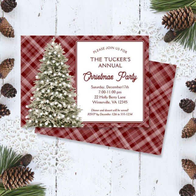 Invitation Country Christmas Tree Red Plated Christmas Party (Créateur téléchargé)