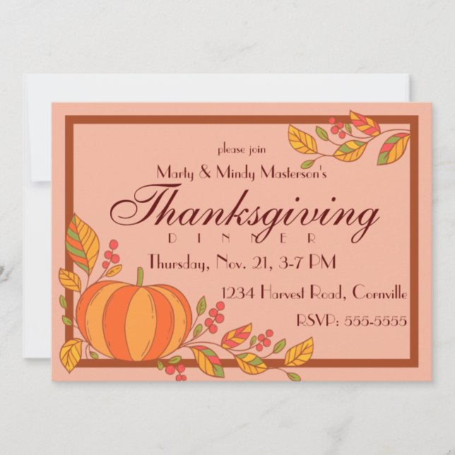 Invitation Country Citrouille Thanksgiving Dinner Party (Devant)