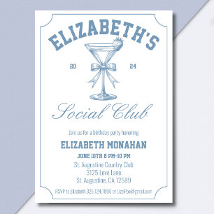 Invitation Country Club Martini Social Club fête d'anniversai