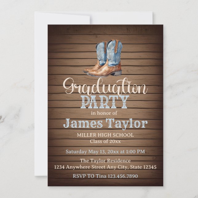 Invitation Country Cowboy Boots Graduation Party (Devant)