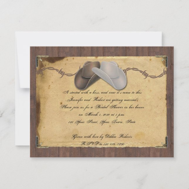 Invitation Country Cowboy Casquette Barbed Bridal Shower Invi (Devant)