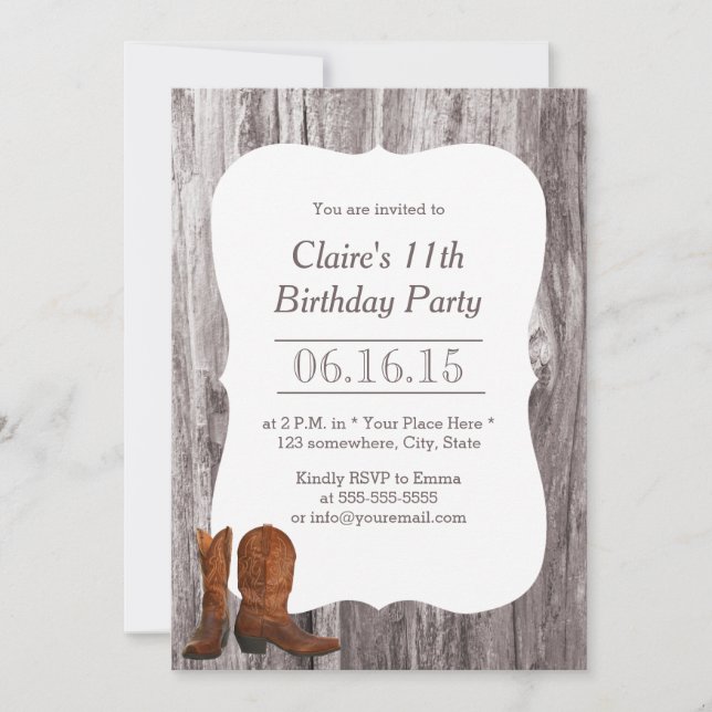 Invitation Country Cowboy/Cowgirl Wood fête d'anniversaire (Devant)