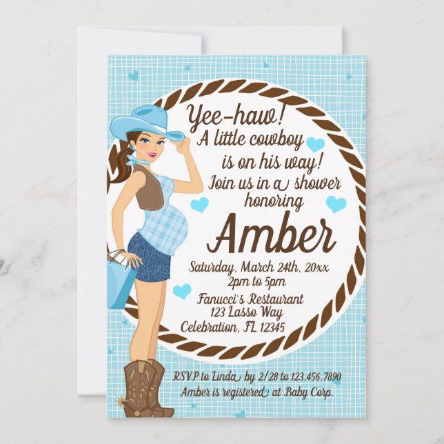Invitation Country CowGirl Baby Boy Shower (Devant)