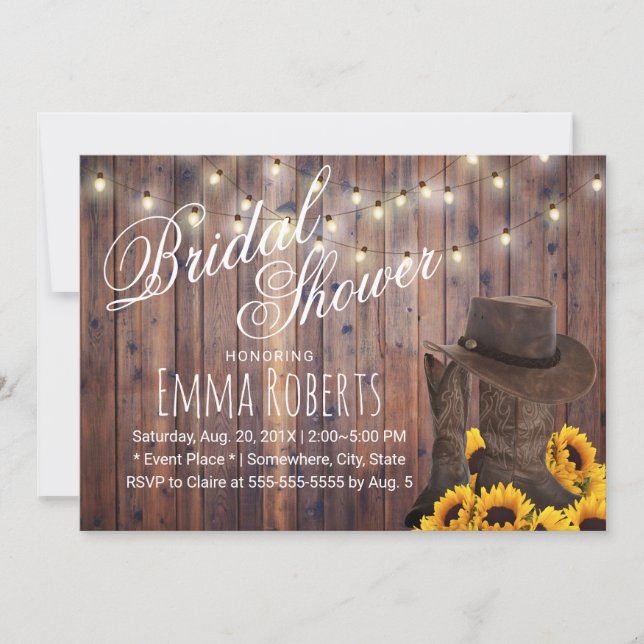 Invitation Country Cowgirl Rustic Sunflowers Fête des mariées (Devant)
