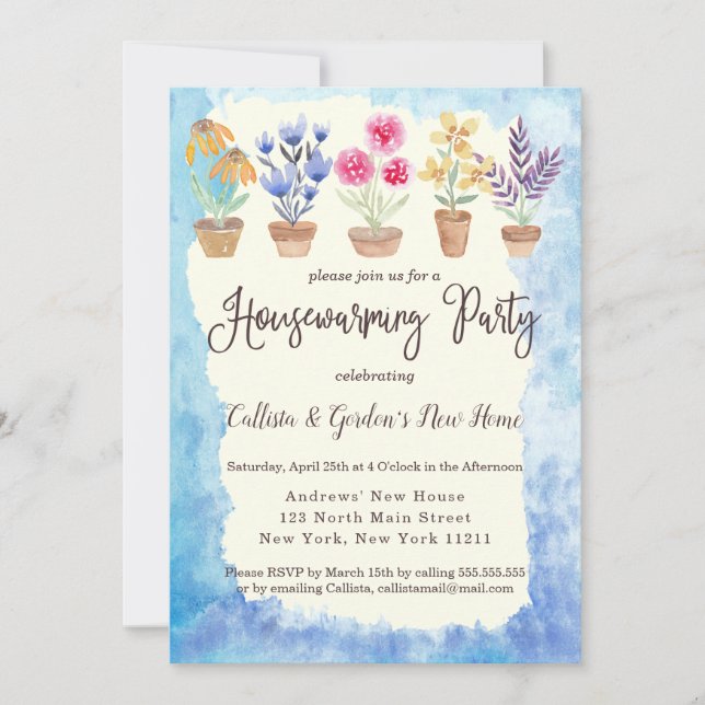 Invitation Country Cute Aquarelle Poted Plante Ménage (Devant)