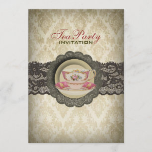 Invitation Country dentelle thés fleuris Bridal Tea Party