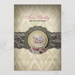 Invitation Country dentelle thés fleuris Bridal Tea Party