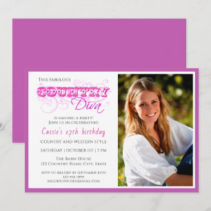 Invitation Country Diva rose Photo personnalisée Anniversaire