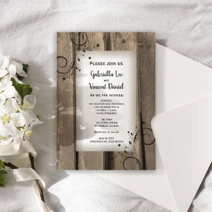 Invitation Country Grange Mariage bois et fleurs