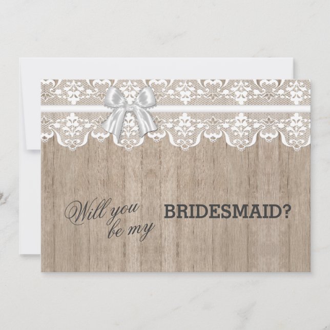 Invitation Country Lace Barre Wood Serez-Vous Mon BRIDESMAID (Devant)