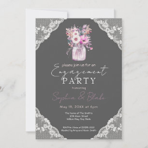 Invitation Country Lace Mason Jar Grey
