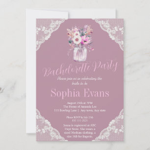 Invitation Country Lace Mason Jar Pink Bachelorte Party