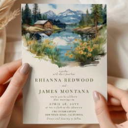 Invitation Country Lake et Barn Watercolor Mariage